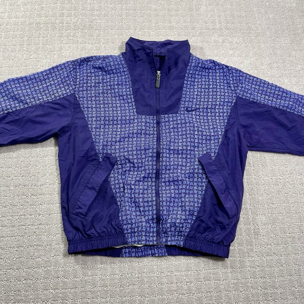 VTG 90s Nike Purple Geometric Full Zip Windbreaker Women's Large Abstract Jacket - Picture 2 of 8